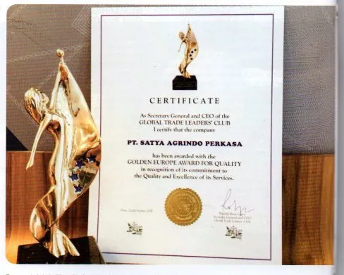 SATYA AGRINDO TERIMA PENGHARGAAN GOLDEN EUROPE AWARD FOR QUALITY